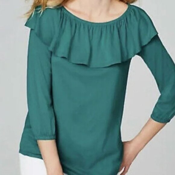 J.Jill Women's Mediterranean Ruffle Neck Shirt - Size LP - NWT - Picture 1 of 4